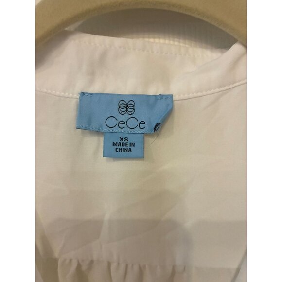 CeCe Womens White 3/4 Sleeve Blouse XS 100% Polyester - Picture 2 of 3